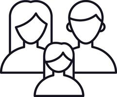 Line art icon representing a family composed by mother, father and child, symbolizing unity, love, and support within the family structure vector