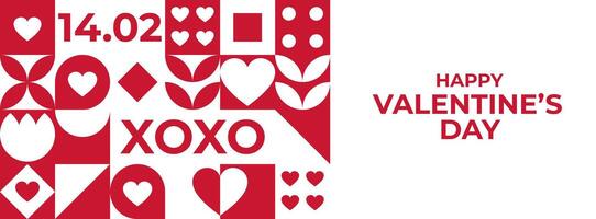 Valentines day banner with red and white elements and geometric shapes vector