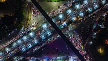 Aerial Timelapse Of Evening Traffic At Intersection In Hanoi, Vietnam. video