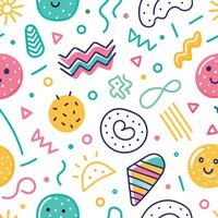 seamless pattern with colorful cartoon characters and shapes vector