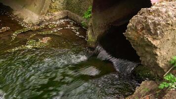 Water flows out of the pipe into the gutter 01 video