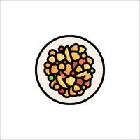 A plate full of food with a line drawing of it vector