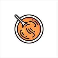A bowl of soup with a spoon in it vector