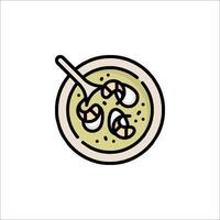 A bowl of soup with a spoon in it vector