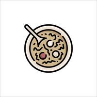 A bowl of soup with a spoon on top vector