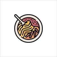 A bowl of noodles with a spoon in it vector