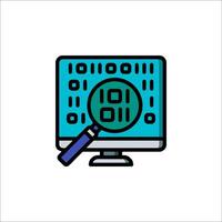 A computer monitor with a magnifying glass on it vector