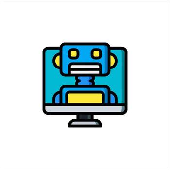 A robot is sitting on a computer monitor vector