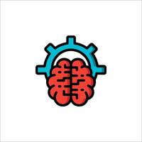 A brain with gears inside it, with a red and blue color scheme vector