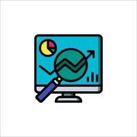 A computer monitor with a magnifying glass and a graph vector