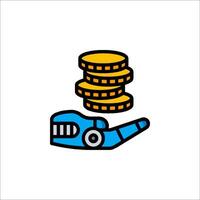 A robot and a stack of coins on a white background vector