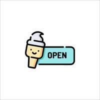 An ice cream cone with the word open on it vector