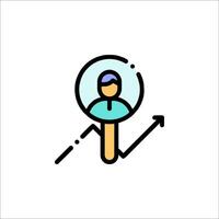 A person looking at a graph with a magnifying glass vector