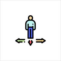 A man standing on a line with arrows pointing to him vector