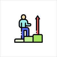 A man is climbing up a ladder and an arrow is pointing up vector