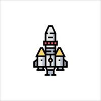 A pixel style illustration of a rocket ship vector