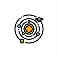 The solar system is shown in a line art style vector