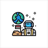 An astronaut is standing on the moon with a globe vector