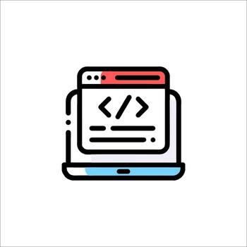 A computer screen with a code symbol on it vector