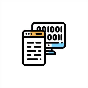 un computadora monitor con binario código en eso vector