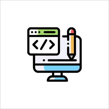 un computadora con un lápiz y un computadora código vector