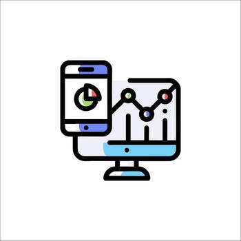 A smartphone and a computer with a graph on it vector