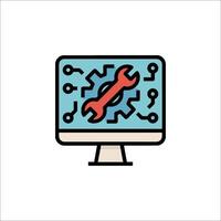 A computer monitor with a wrench icon vector