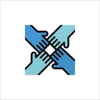 A group of hands holding each other in a cross shape vector
