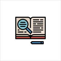 An open book with a magnifying glass and a pencil vector