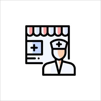 un médico es en pie en frente de un computadora vector