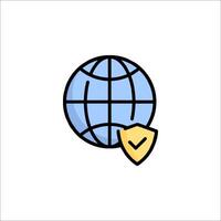 A globe with a shield and a check mark vector