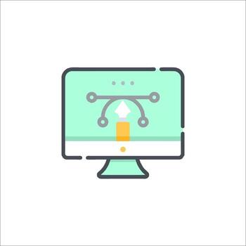 A computer monitor with a yellow arrow pointing to it vector