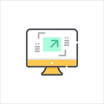 A computer monitor with an arrow pointing up vector