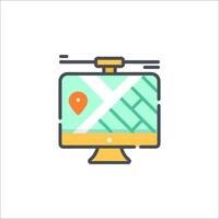 A computer monitor with a map icon vector