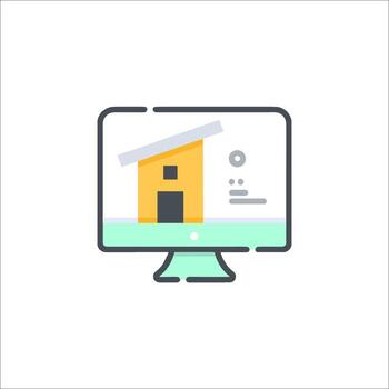 A computer monitor with a house on it vector