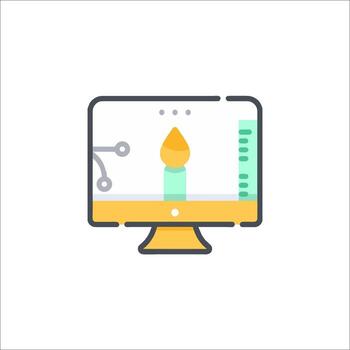 A computer monitor with a candle on it vector