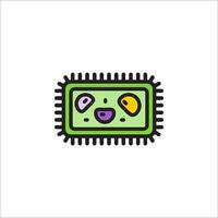 A green and purple chip with a face on it vector