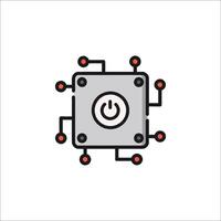 A black and white icon of a power button vector