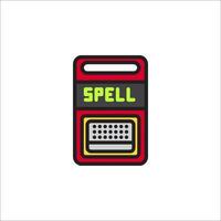 A red and yellow machine with the word spell on it vector