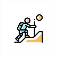 A man with a backpack is climbing up a mountain vector
