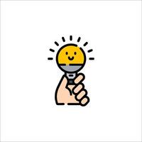A hand holding a light bulb with a smiley face on it vector