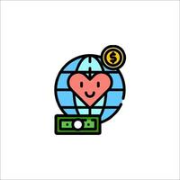A heart with a dollar sign on top of a globe vector