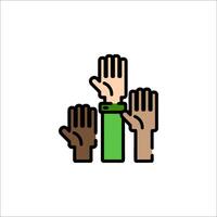 Hands raised up in the air with green and white colors vector