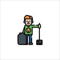 A man with a broom and trash can icon vector