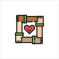 A group of hands holding a heart in a square vector
