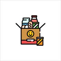 A box with food and drinks in it vector