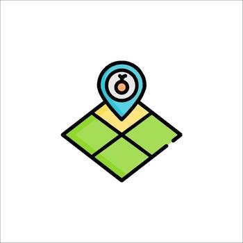 A map marker with a green field and a pin on it vector