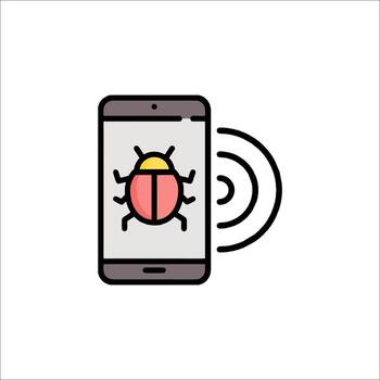 A bug on a phone screen with a wireless signal vector