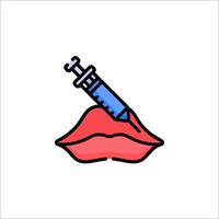 A syringe and a red lipstick on a white background vector