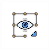 An eye icon with a square frame and a line connecting it vector